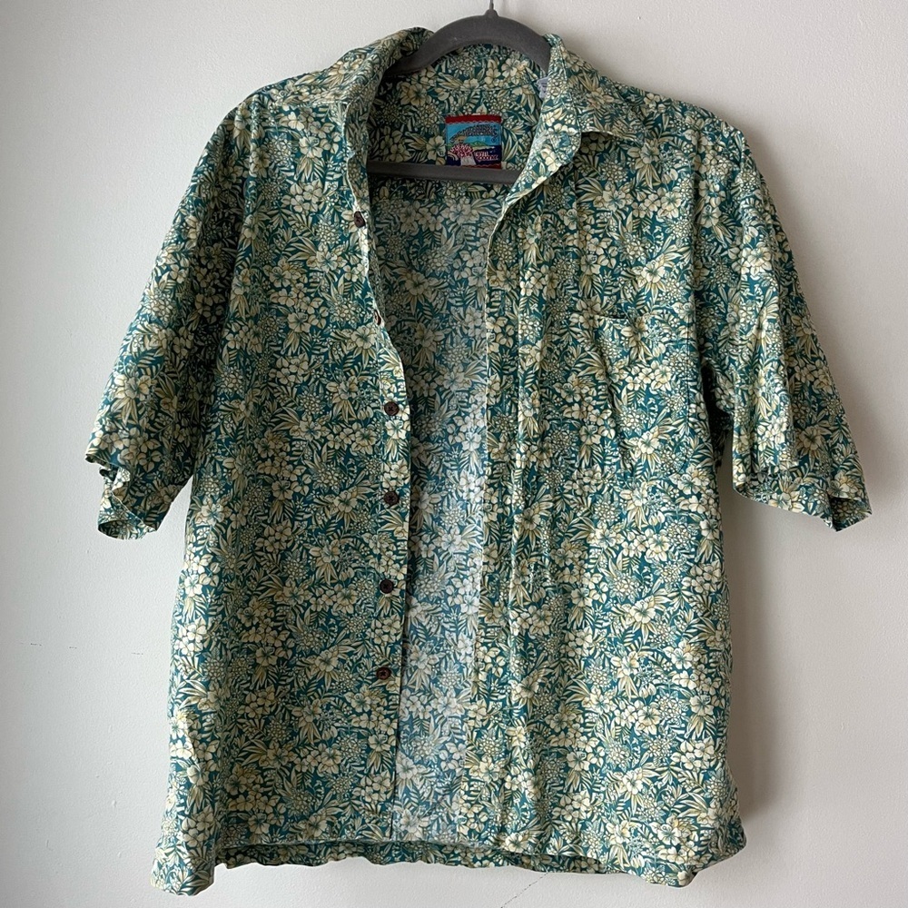 Reyn Spooner Joe Kealuha’s Vintage Floral Hawaiian Green Shirt aloha men’s small